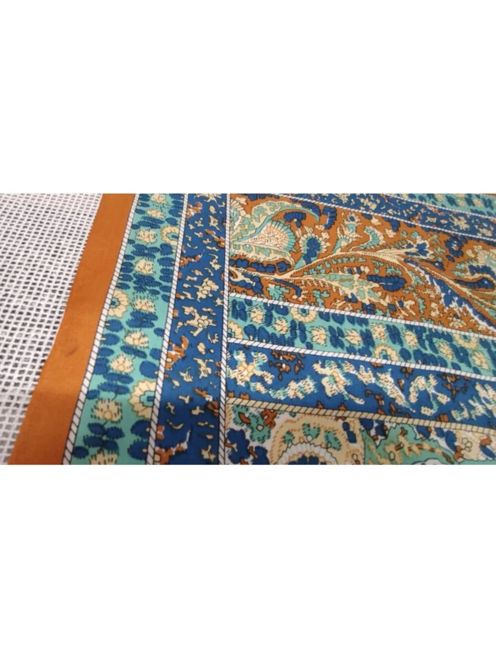 Vintage 60s 1970s Boho Scarf Wild Paisley Brown Blue Silk Blend 21 x 21 about
